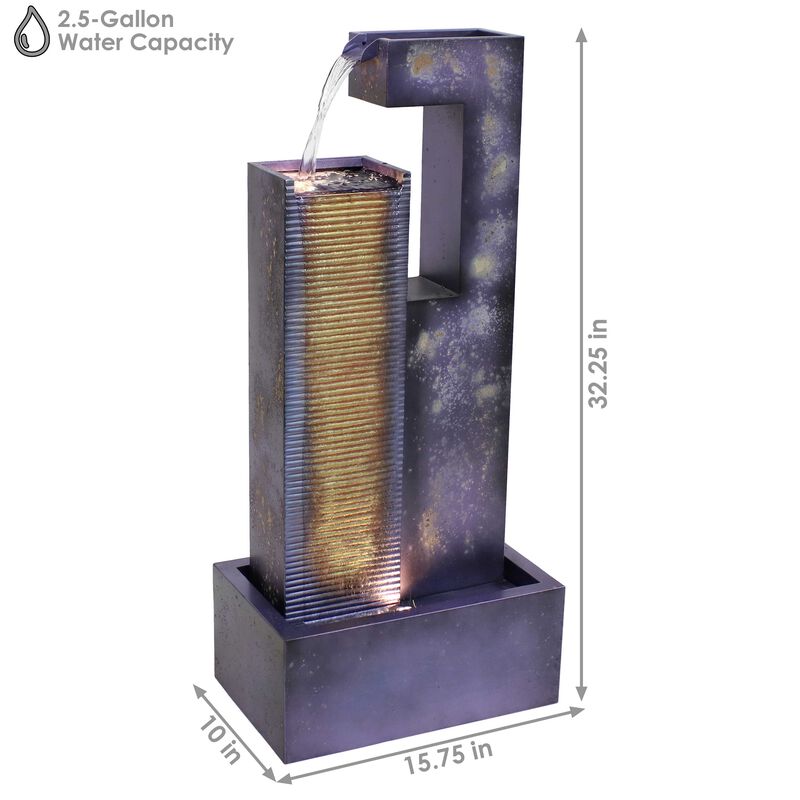 Sunnydaze Cascading Tower Metal Water Fountain with LED Lights - 32 in