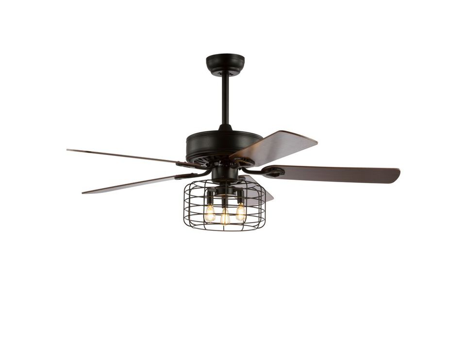 Asher 3-Light Industrial Metal/Wood LED Ceiling Fan With Remote