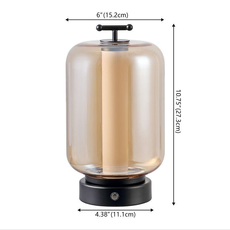 Milou 10.75" Vintage Glam Lantern Rechargeable/Cordless Dimmable Integrated LED Table Lamp with Touch Sensor