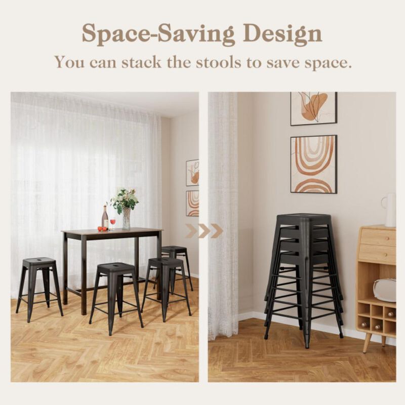 Hivvago 24 Inch Set of 4 Tolix Style Counter Height Barstool Stackable Chair