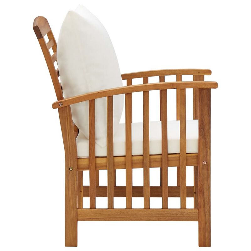Mia Outdoor Chair Set of 2, White Fabric, Brown Wood, Slatted Design - Benzara