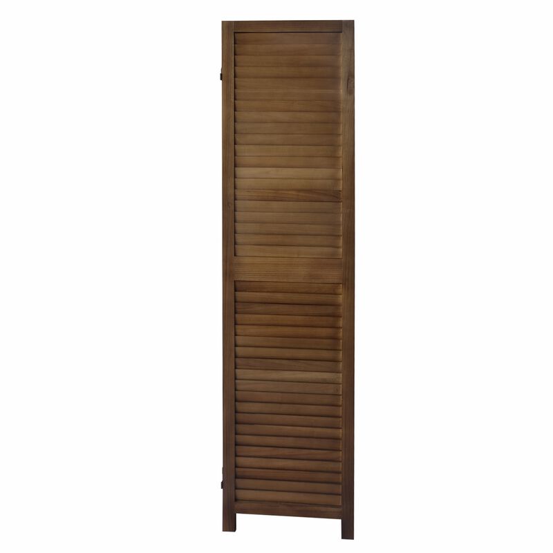 67 Inch Paulownia Wood Panel Divider Screen, Shutter Design, 3 Panels, Natural Oak Brown-Benzara
