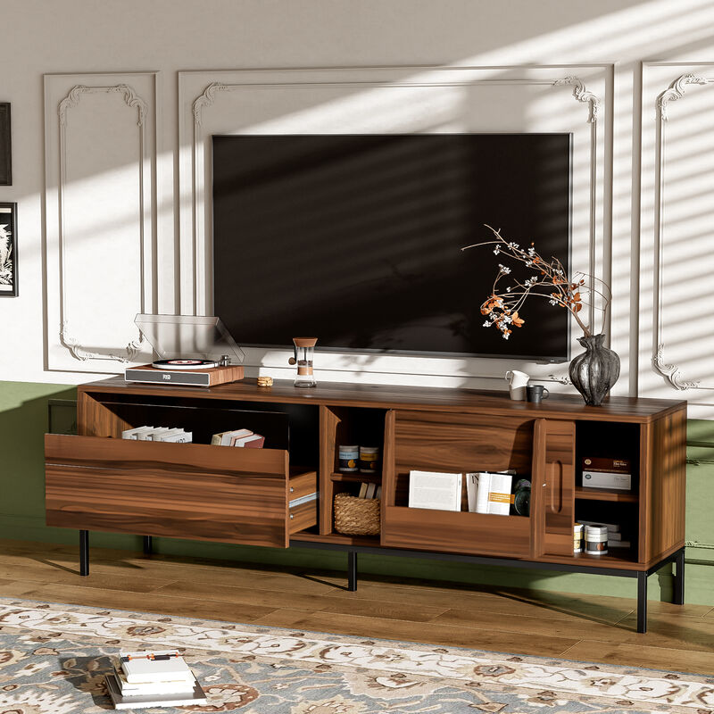 Merax Walnut Wood Finish TV Cabinet with Storage & Cable Management image number 3