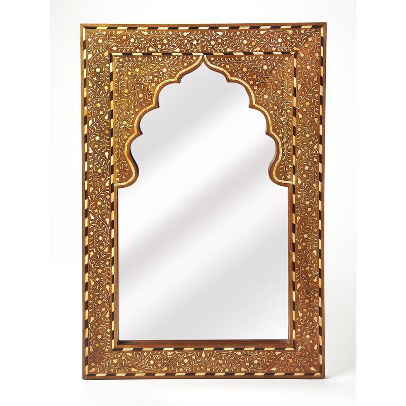 Butler Specialty Chevrier Wood & Bone Inlay Wall Mirrored, Medium Brown image number 0
