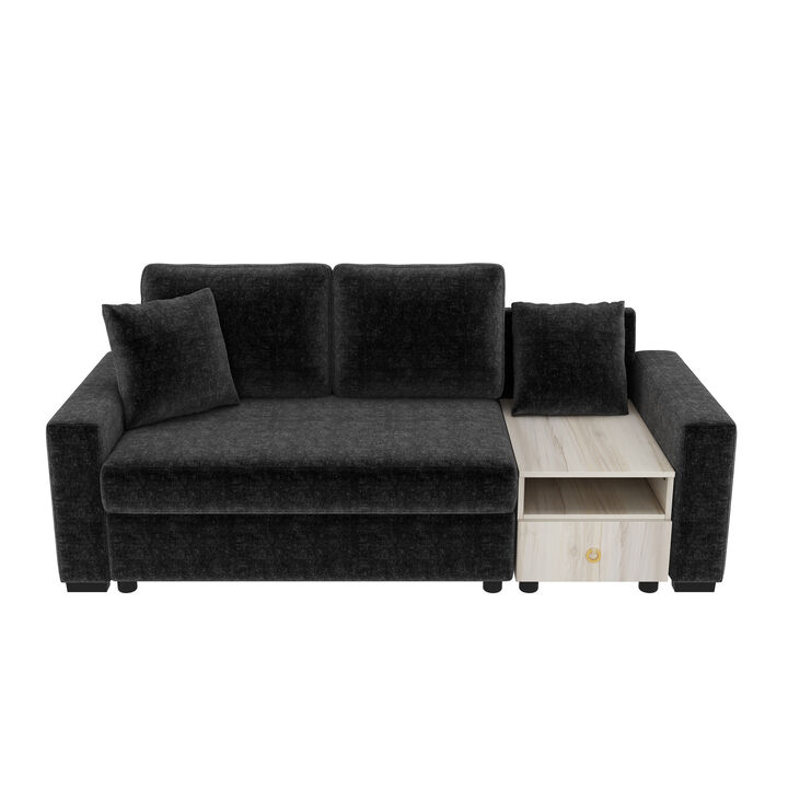 Merax Multi-functional Chenille Loveseat Sofa with Storage Armrest & Center Console