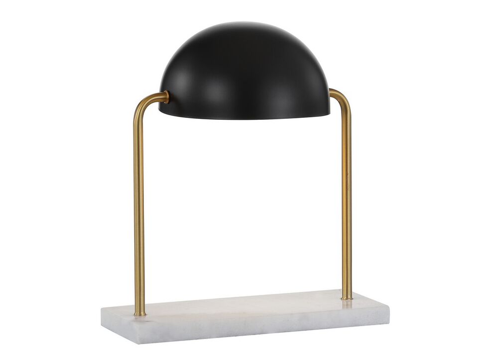 Porter 13.5" Art Deco Dome Lamp with Marble Base, Brass Gold/Black
