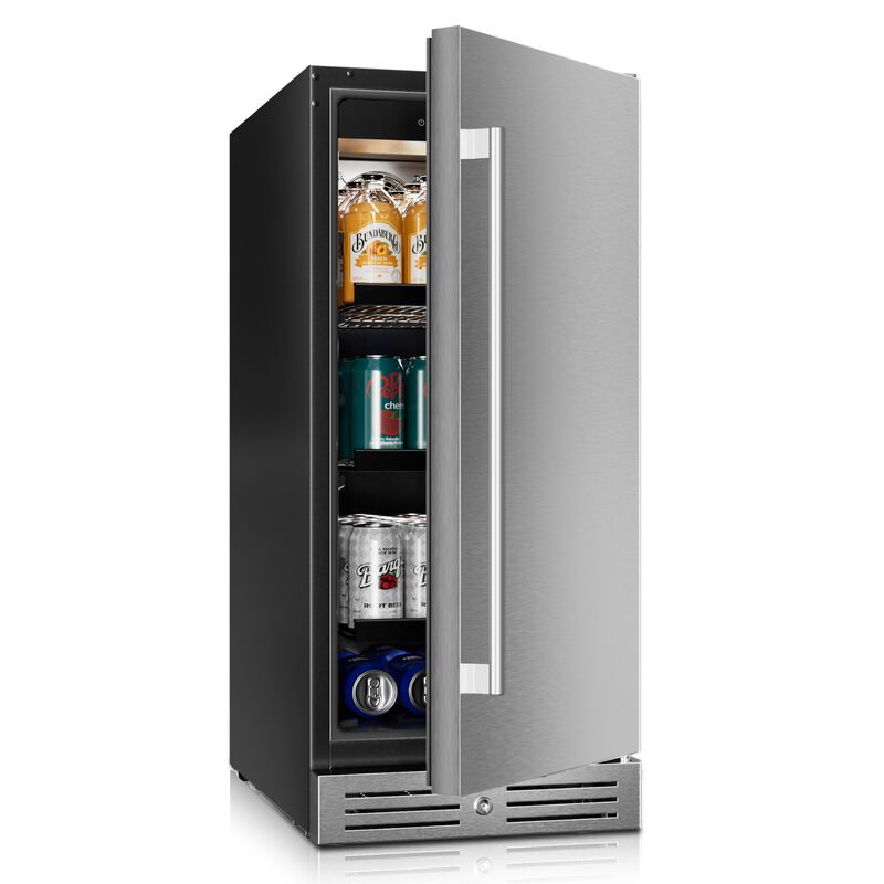 15 inch Beverage Refrigerator, 100 Cans Beverage Fridge , Stainless Steel Indoor/Outdoor Refrigerator image number 4