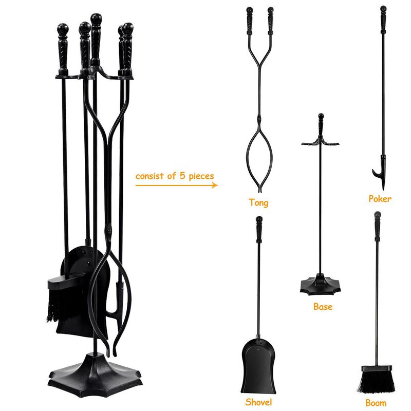 31 inch 5 Pieces Metal Fireplace Tool Set with Stand image number 2