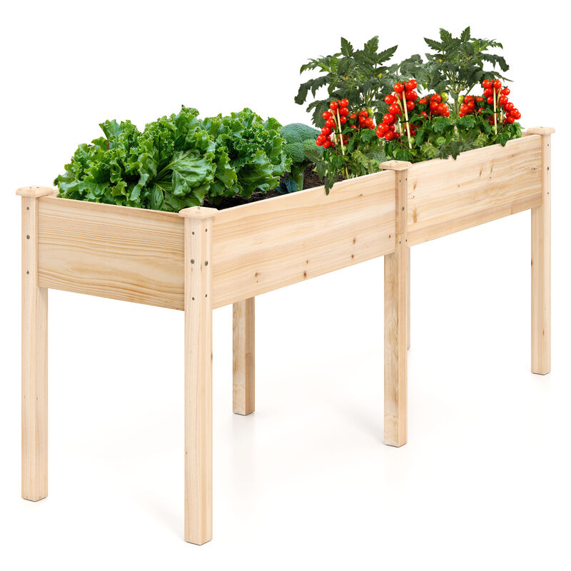 Sturdy Fir Wood Raised Garden Bed with Divider Panel and Built-in Drainage