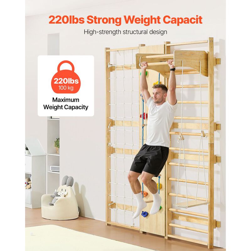 9 in 1 Swedish Ladder Wall Gym with Rock Climbing Wall and Swing image number 4