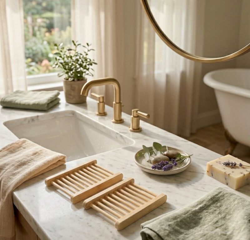 2-Pack Natural Bamboo Soap Bar Dish image number 2