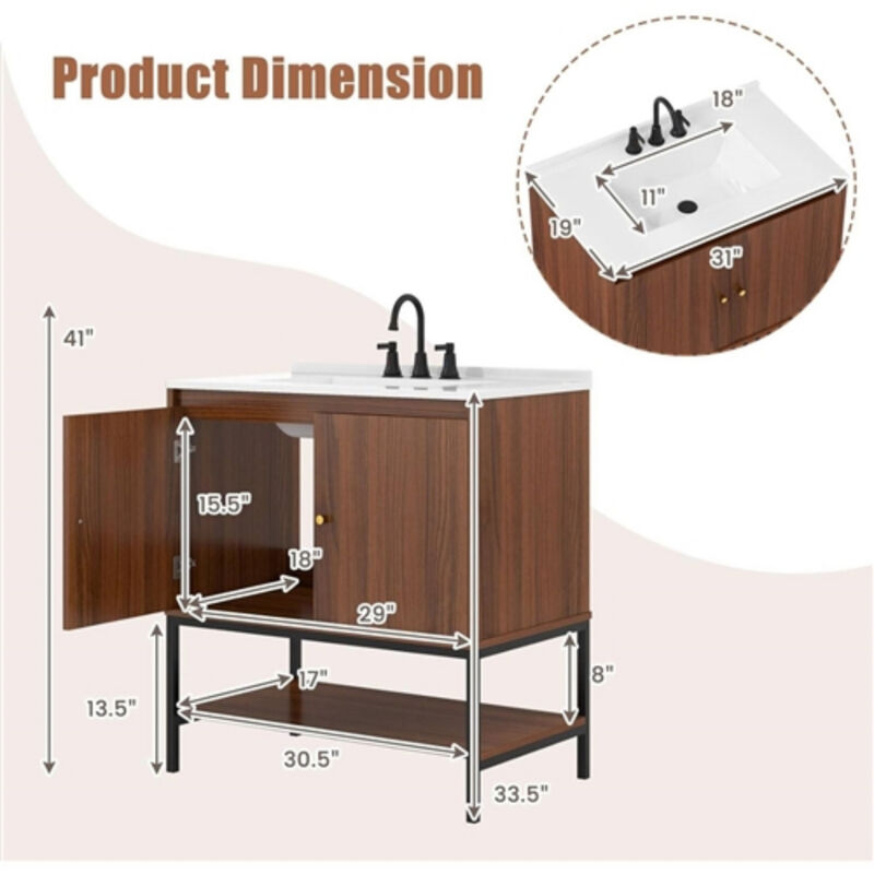 Modern Freestanding Bathroom Vanity in Wood Finish with Sink and Faucet