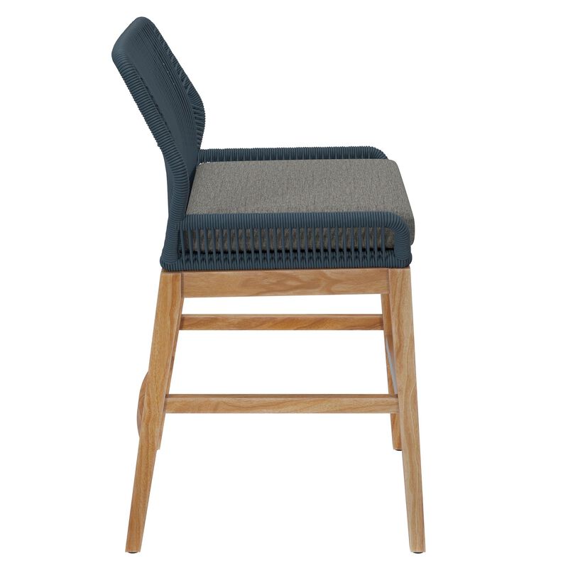 Modway Wellspring Outdoor Patio Teak Wood Counter Stool in Light Gray Greige - 24 Inch Patio Counter Height Stool with Cushion, Woven Seat and Teak Wood Legs image number 5