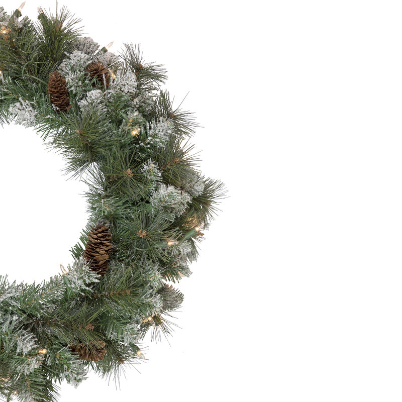 Pre-Lit Snow Valley Pine Artificial Christmas Wreath  24-Inch  Clear Lights