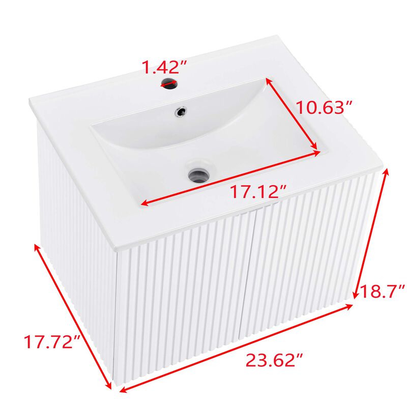 17.72 in. W x 23.62 in. D x 18.7 in. H Single Sink Bath Vanity with Recessed Handles with White Ceramic Top