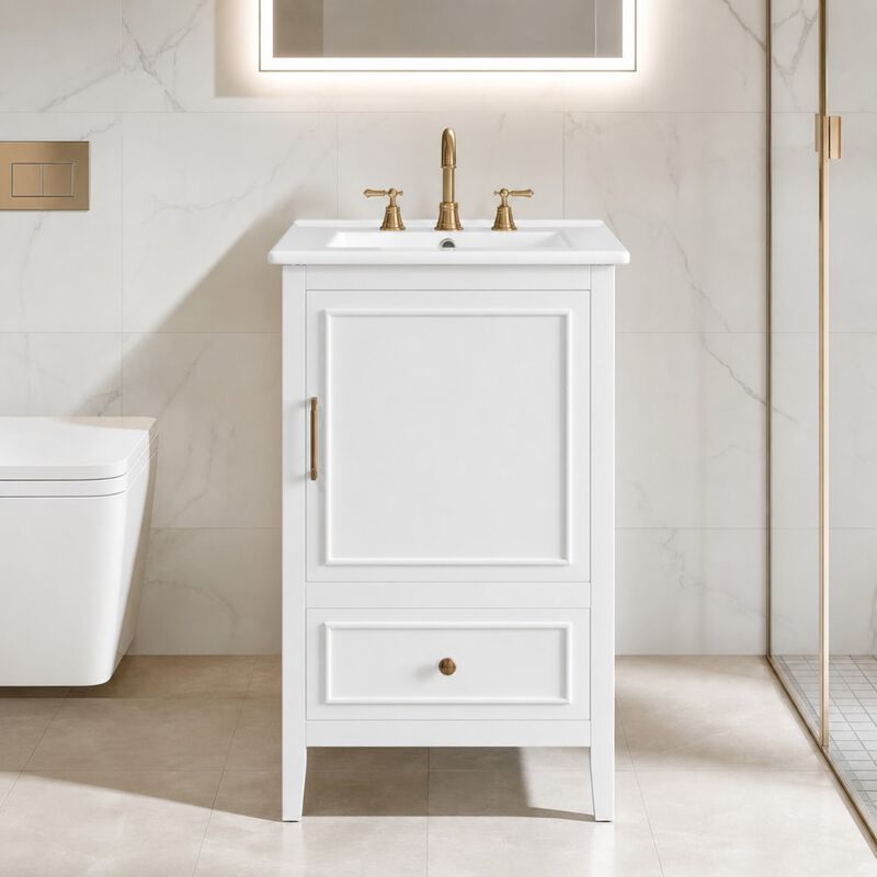 ELEMENT ACE Freestanding 20 Inch Bathroom Vanity with Ceramic Sink, Soft Closing Door, Drawer, and Built-In Storage Rack image number 2