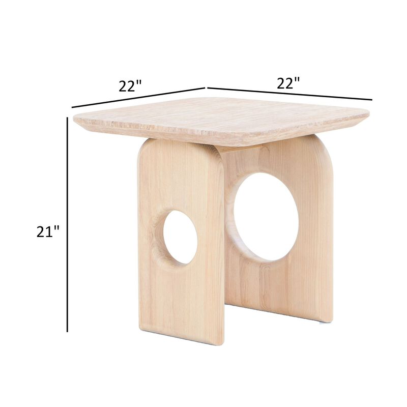 Aky 22 Inch Side End Table, Square Marble Top, Open Frame, Natural Brown image number 5