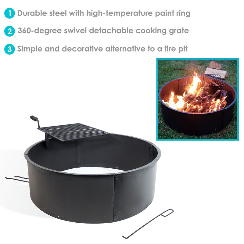 Sunnydaze 34 in Steel Fire Pit Ring with Swivel Cooking Grate/Poker