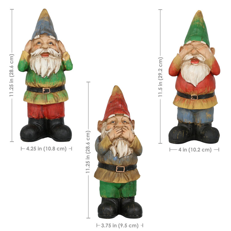 Sunnydaze Hear No Evil, Speak No Evil and See No Evil Garden Gnomes - 12 in