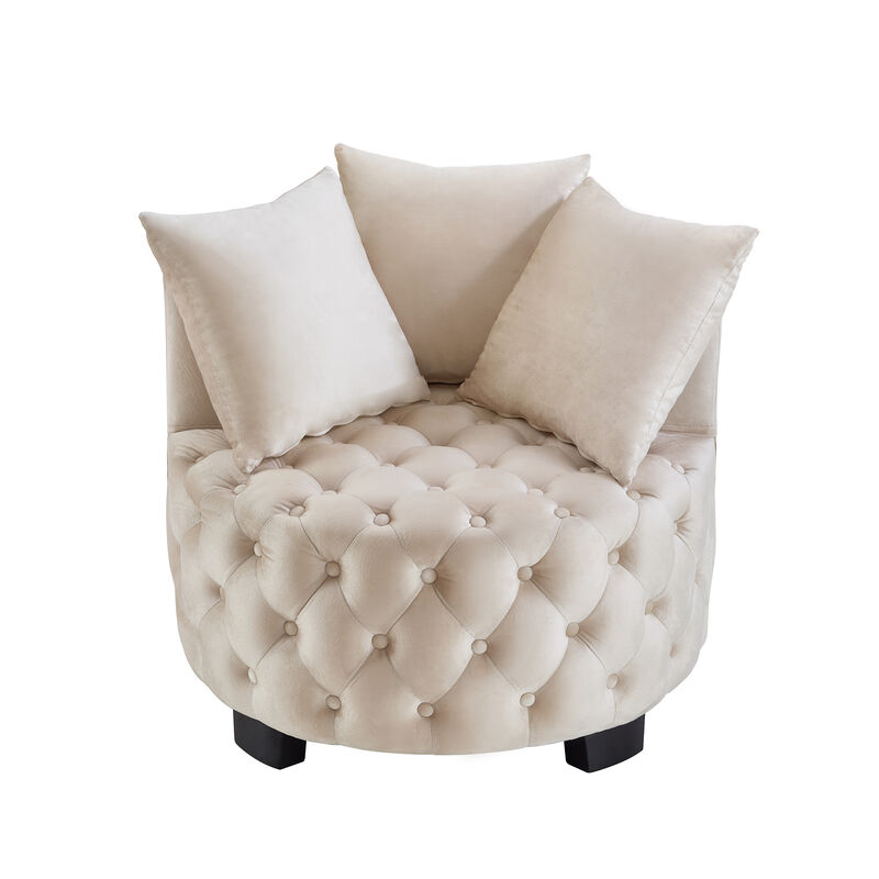Merax Tufted Velvet Round Accent Club Chair - Upholstered Leisure Chair with Curved Back & Plush Cushions image number 0