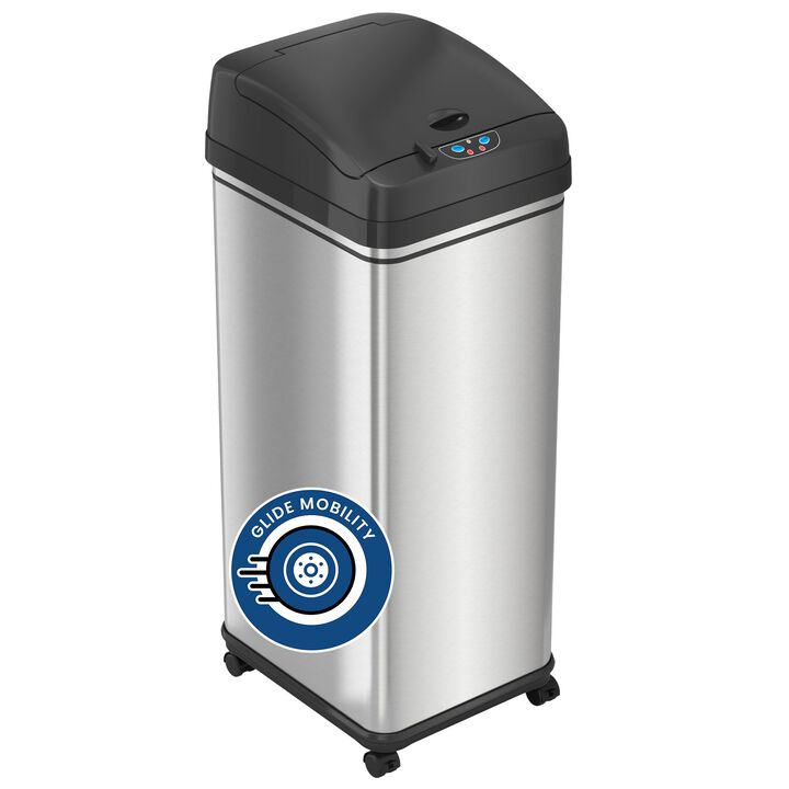 iTouchless iTouchless Stainless Steel Sensor Trash Can with Wheels and AbsorbX Odor Filter 13 Gallon Silver