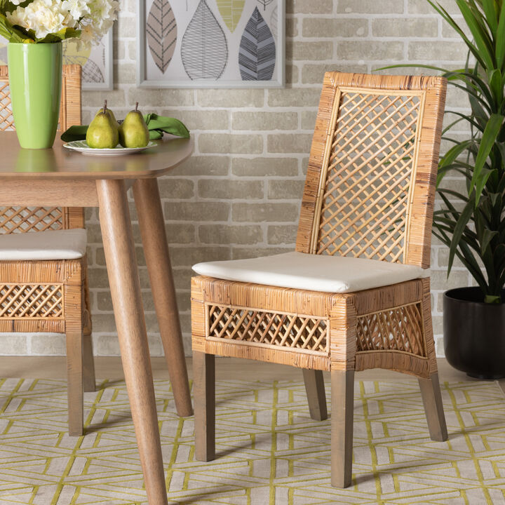 Baxton Studio Argos Modern Bohemian  Natural Brown Rattan 2-Piece Dining Chair Set