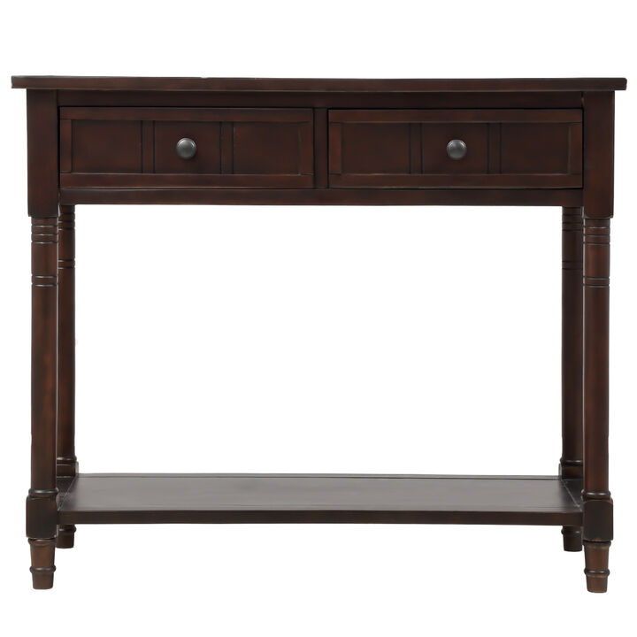 Whisen Rustic Console Table Traditional Design with Two Drawers and Bottom Shelf