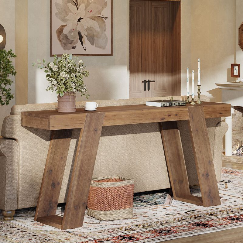 Solid Wood Sofa Table, Narrow Console Table for Behind Couch-Brown image number 4