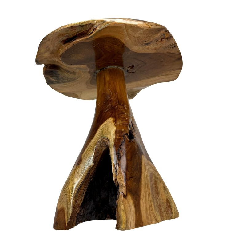 Teak Wood Mushroom Statue Hand Carved Natural Sculpture 165 In Decor image number 2