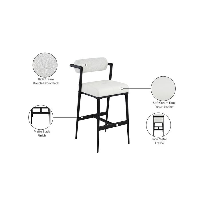 Meridian Furniture Stryker Boucle Fabric and Vegan Leather Stool, Set of 2