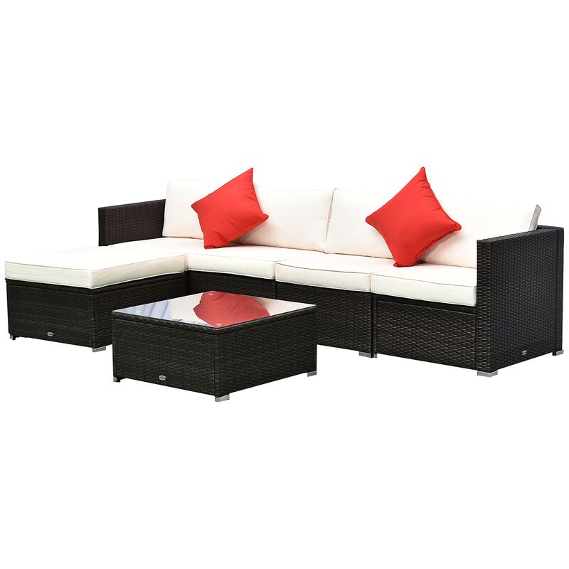 Complete Patio Lounge: 6-Piece White Wicker Set with Glass Coffee Table