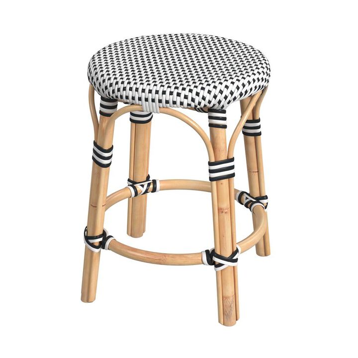 Butler Specialty Tobias Rattan Round 18 Stool, White And Black
