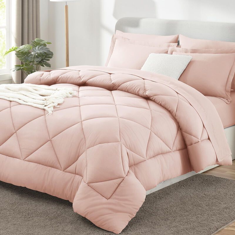 CozyLux Queen Comforter Set with Sheets 7 Pieces Bed in a Bag Blush Pink All Season Bedding Sets with Comforter, Pillow Shams, F
