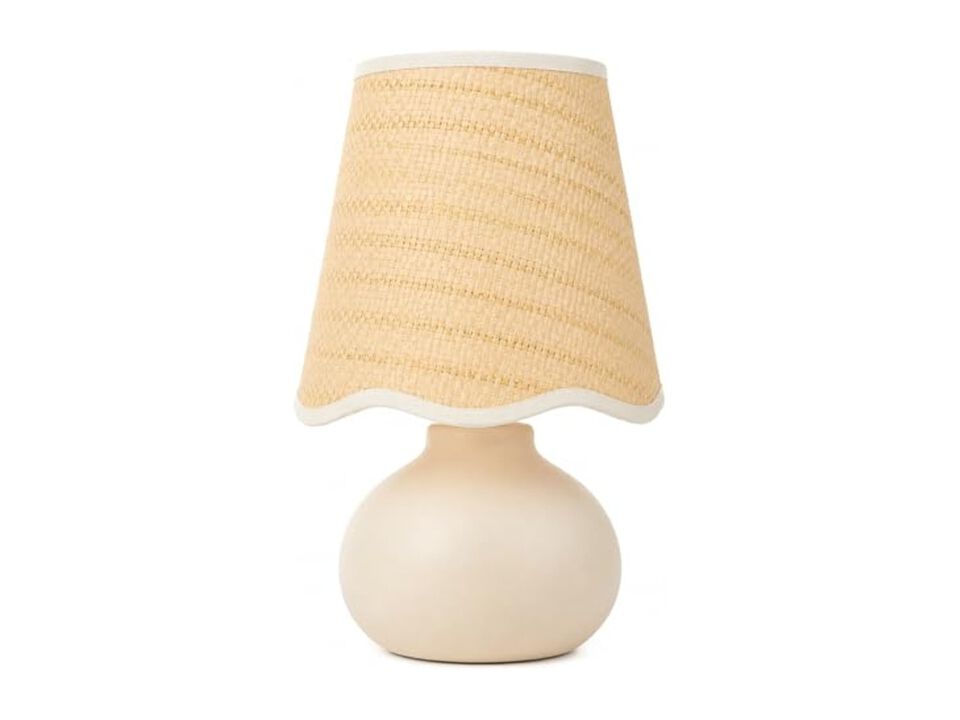 Dimmable Boho Ceramic Rattan Table Lamp For Bedroom Nightstand Cream