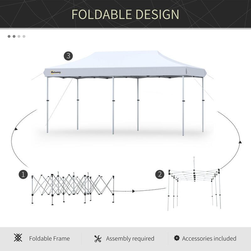 20' x 10' Garden Foldable Pop Up Canopy Tent Gazebo Aluminum Frame with Adjustable Legs & Roller Bag