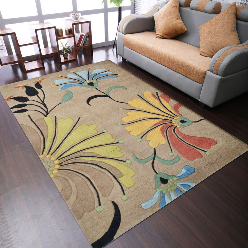 RUGSOTIC CARPETS HAND TUFTED WOOL ECO-FRIENDLY AREA RUGS  - Rectangle Shape, Size, Floral Modern Design, High Pile Thick Handmade Anti Skid Area Rugs for Living Room, Bed Room (K00219) image number 1