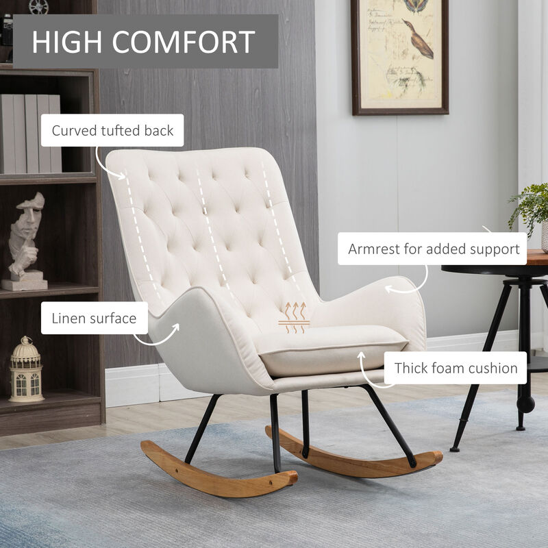 Hivvago Mid-Century Fabric Rocking Chair with Tufted Back image number 4