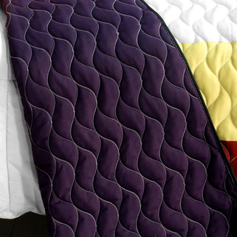 Queen Patchwork Quilt Set 3PC Quilted Vermicelli Stitch Lightweight Bed Cover Set image number 2