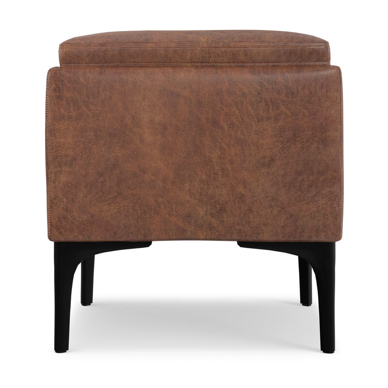 Natasha 18 inch Wide Contemporary Square Mid&nbsp;Century Storage Ottoman with Tray in Distressed Saddle Brown  Vegan Faux Leather, Assembled image number 5