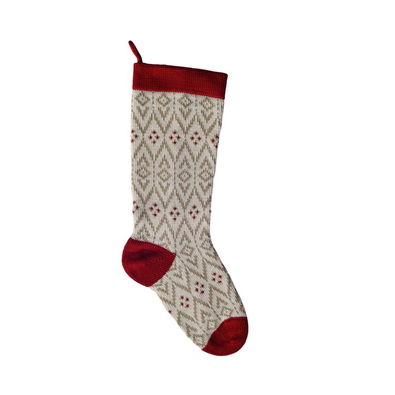 Ecru Patterned Stocking with Red Details image number 0