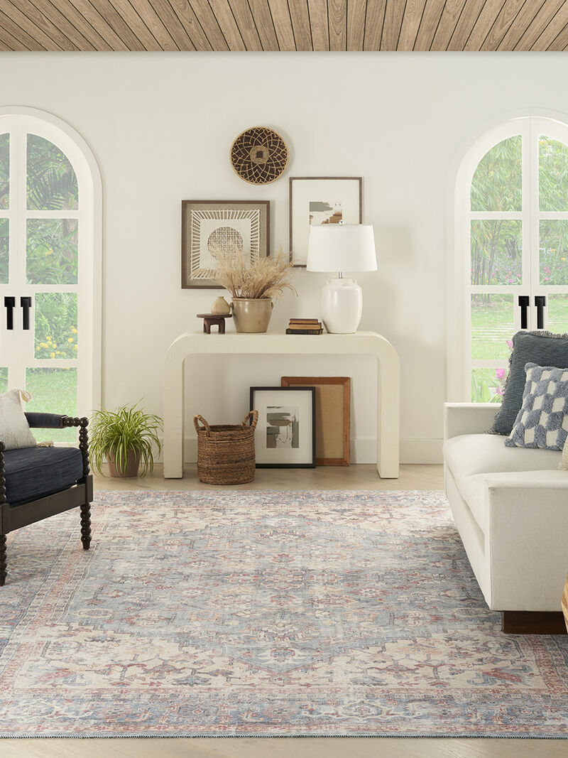 Machine Washable Series 1 SR104 Blue/Multicolor 7'10" x Round Rug