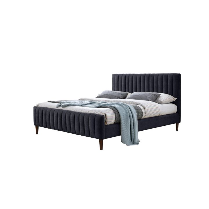 Omax Decor Spencer Wood/Fabric Upholstered Queen Platform Bed in Blue