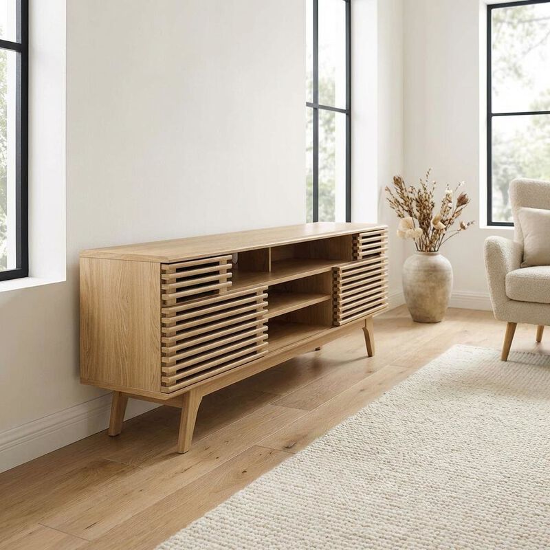 Brown Wood TV Console with Spacious Surface and Modern Design image number 4