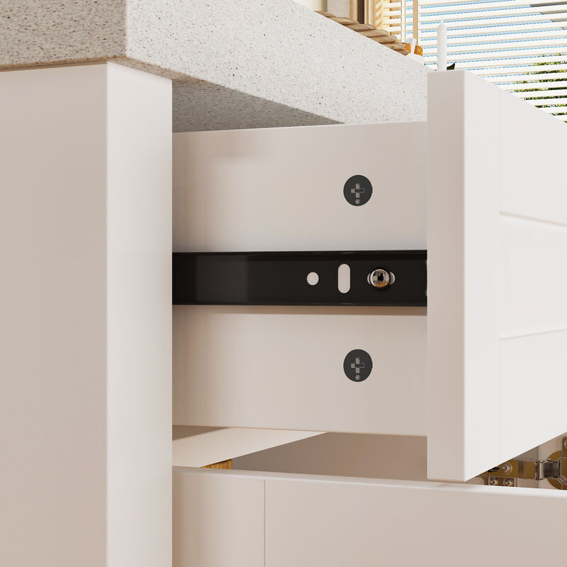 FUFU&GAGA Kitchen Island with Storage & Drawers, MDF Construction with Stone-like Finish (61" W x 37.4" H x 29.1" D)Beige Stone Pattern Top