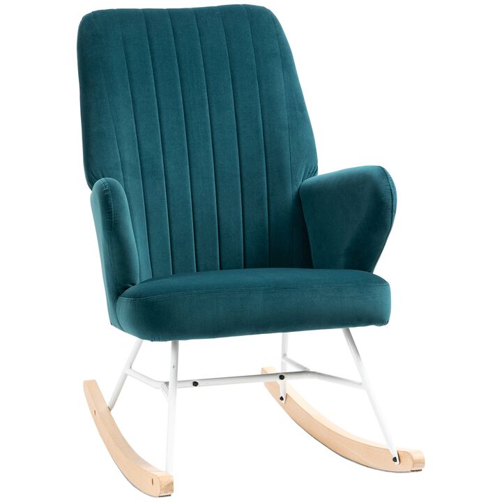 Blue Living Room Rocker: Upholstered Wingback Glider Chair