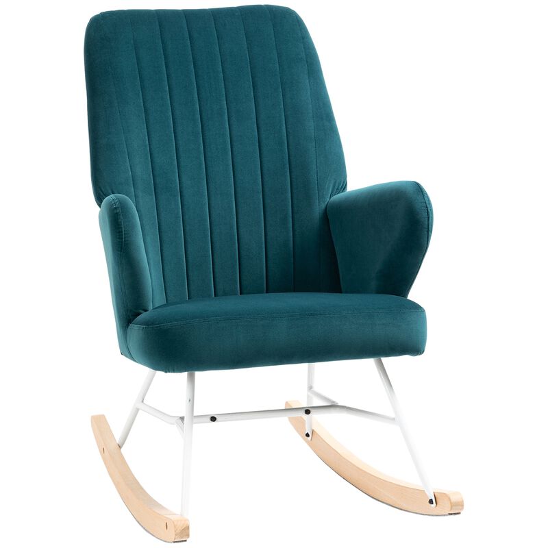 Blue Living Room Rocker: Upholstered Wingback Glider Chair
