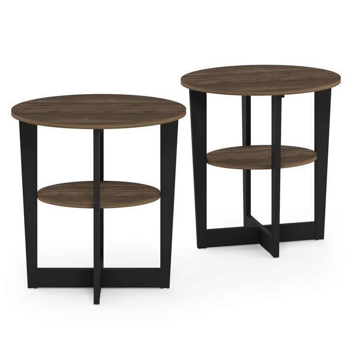 Furinno JAYA Oval End Table, Set of Two, Columbia Walnut/Black