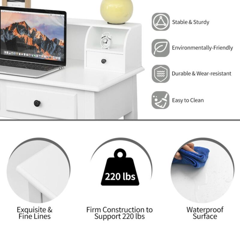 Hivvago Writing Desk 2-Tier Vanity Desk Computer Desk with 4 Drawers