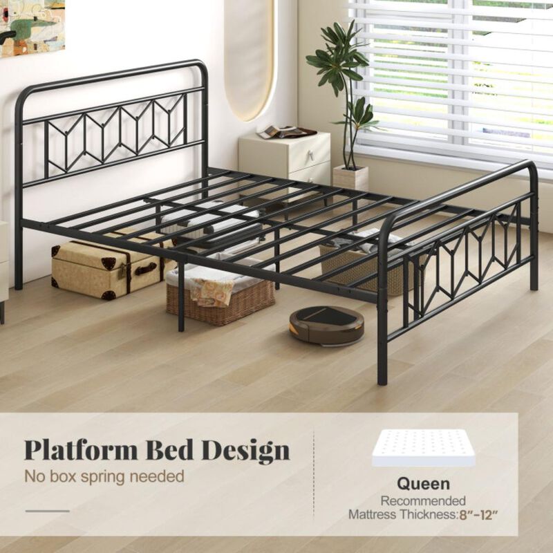 Hivvago Platform Bed with High Headboard and Snap Lock Metal Slats