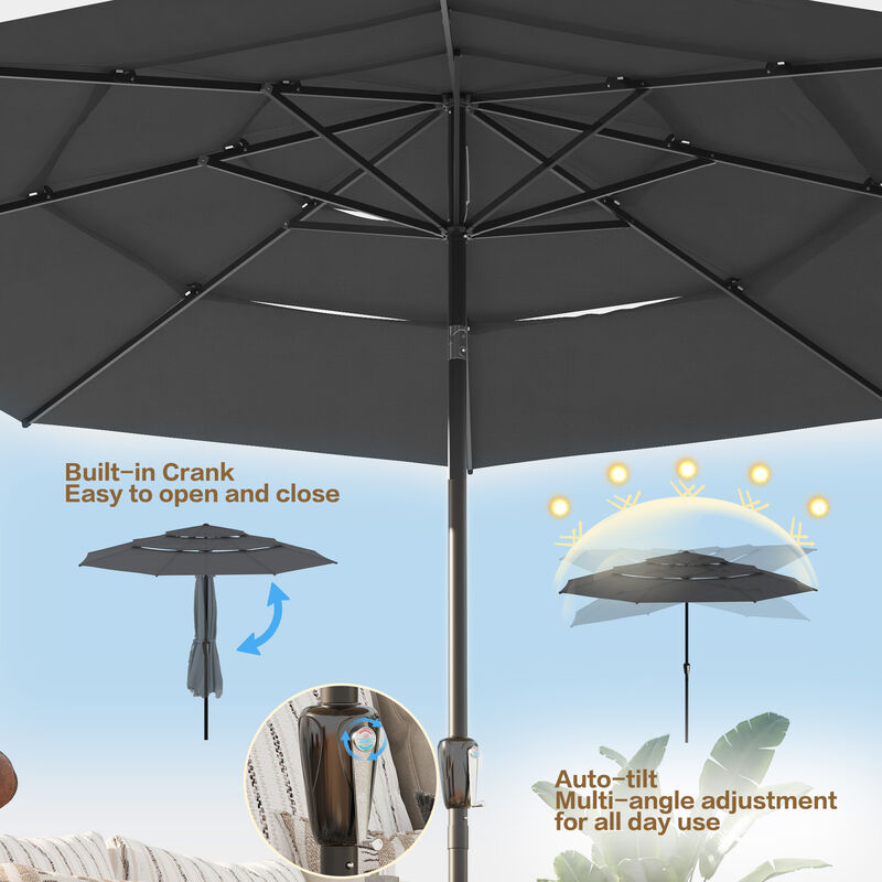 FUFU&GAGA 11FT 3-Tier Patio Umbrella &ndash; Navy Blue, Crank and Tilt, UV-Resistant Polyester, Heavy-Duty Steel Frame, Outdoor Sunshade (No Base, No Lights)